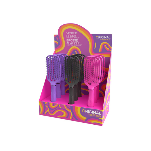 OBB - Présentoir de 9 brosses nylon/sanglier - Violet, Rose et Noir